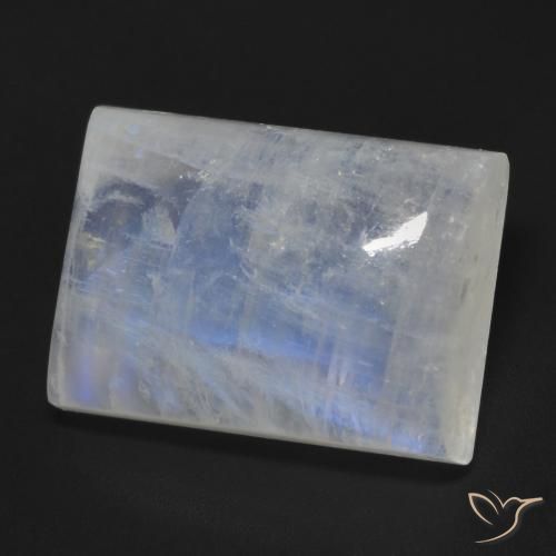 Pierre de lune arc-en-ciel Blanc bleuâtre naturelle Baquette, 13.18 ct, Transparent