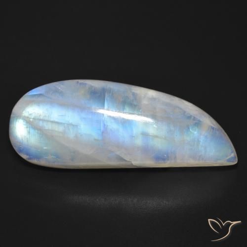 25.87ct Naturel Blanc bleuâtre Pierre de lune arc-en-ciel, Fantaisie, Transparent