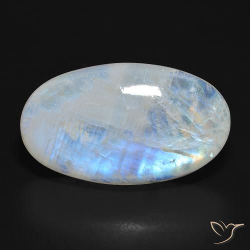 37.92ct Naturel Blanc bleuâtre Pierre de lune arc-en-ciel, ovale, Translucide
