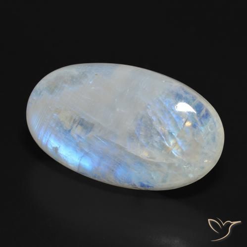 Pierre de lune arc-en-ciel Blanc bleuâtre naturelle ovale, 37.92 ct, Translucide