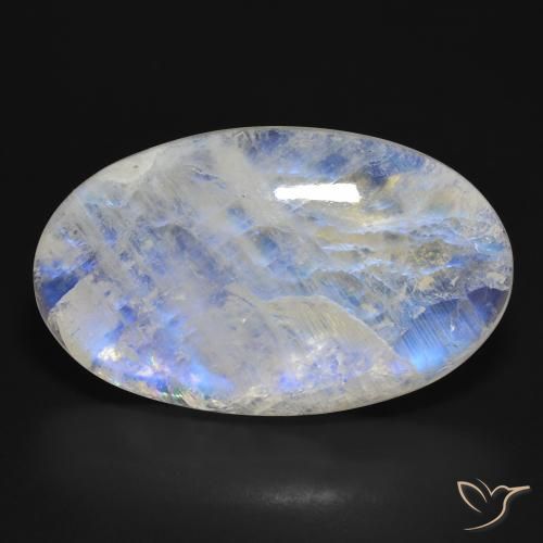 46.21ct Naturel Blanc bleuâtre Pierre de lune arc-en-ciel, ovale, Translucide
