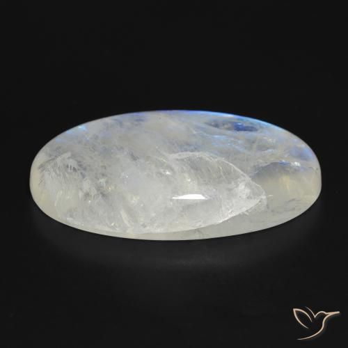 Pierre de lune arc-en-ciel Blanc bleuâtre naturelle ovale, 46.21 ct, Translucide