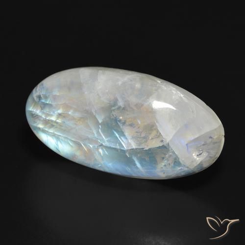 Pierre de lune arc-en-ciel Blanc bleuâtre naturelle ovale, 26.98 ct, Translucide