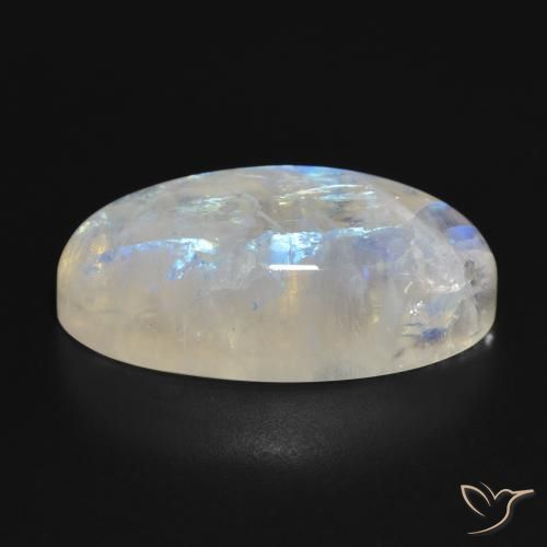 Pierre de lune arc-en-ciel Blanc bleuâtre naturelle ovale, 26.98 ct, Translucide