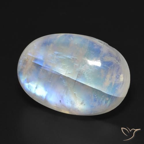 Pierre de lune arc-en-ciel Blanc bleuâtre naturelle ovale, 33.97 ct, Translucide