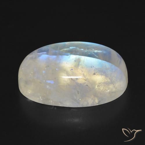 Pierre de lune arc-en-ciel Blanc bleuâtre naturelle ovale, 33.97 ct, Translucide