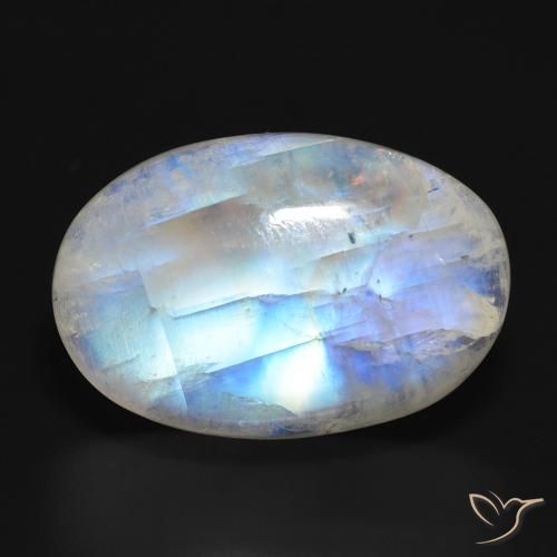 19.90ct Naturel Blanc bleuâtre Pierre de lune arc-en-ciel, ovale, Translucide