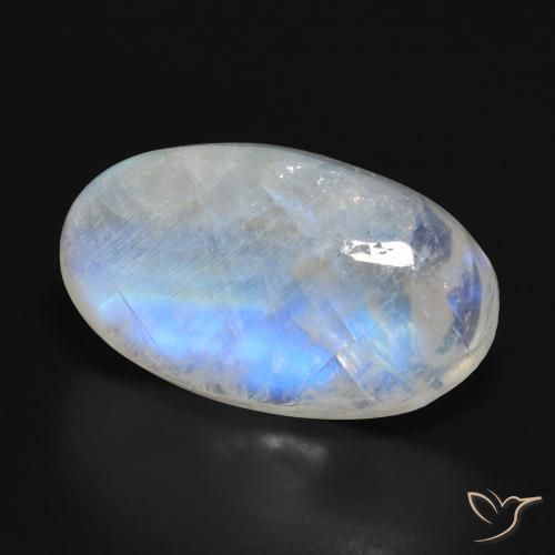 Pierre de lune arc-en-ciel Blanc bleuâtre naturelle ovale, 16.92 ct, Translucide