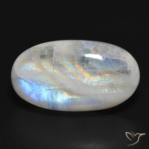 32.92ct Naturel Blanc bleuâtre Pierre de lune arc-en-ciel, ovale, Translucide