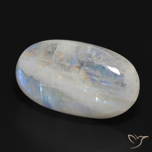 Pierre de lune arc-en-ciel Blanc bleuâtre naturelle ovale, 32.92 ct, Translucide