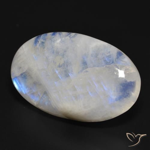Pierre de lune arc-en-ciel Blanc bleuâtre naturelle ovale, 46.73 ct, Translucide