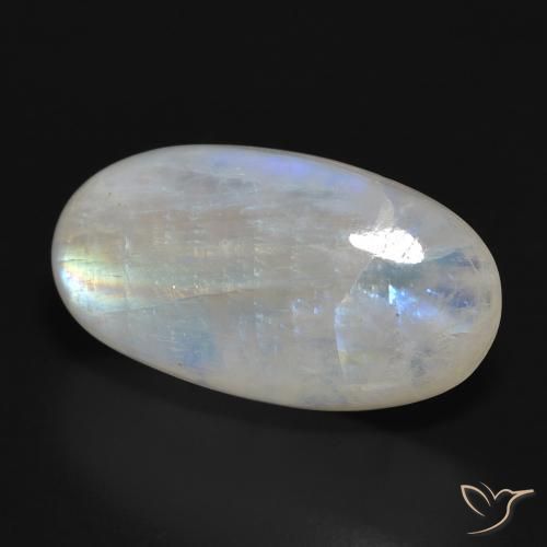 Pierre de lune arc-en-ciel Blanc bleuâtre naturelle ovale, 19.45 ct, Translucide