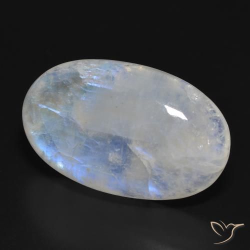 Pierre de lune arc-en-ciel Blanc bleuâtre naturelle ovale, 33.87 ct, Translucide