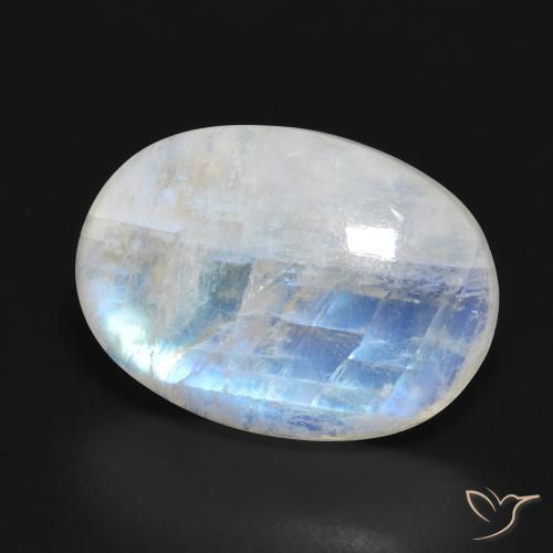 Pierre de lune arc-en-ciel Blanc bleuâtre naturelle ovale, 13.54 ct, Translucide