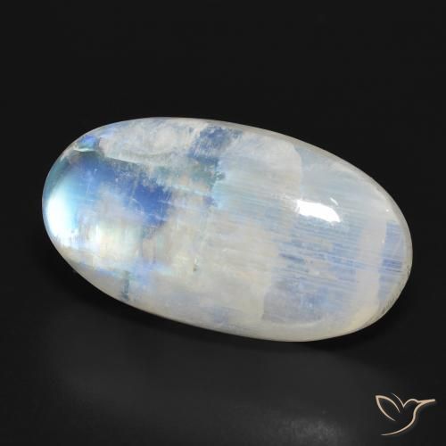 Pierre de lune arc-en-ciel Blanc bleuâtre naturelle ovale, 26.86 ct, Translucide