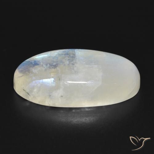 Pierre de lune arc-en-ciel Blanc bleuâtre naturelle ovale, 26.86 ct, Translucide