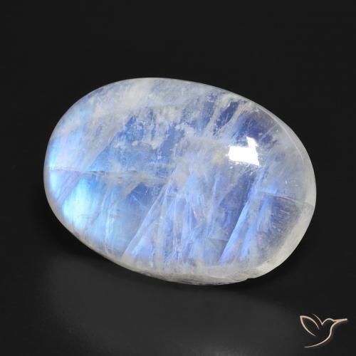 Pierre de lune arc-en-ciel Blanc bleuâtre naturelle ovale, 23.16 ct, Translucide