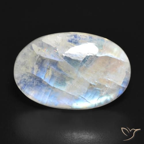 19.59ct Naturel Blanc bleuâtre Pierre de lune arc-en-ciel, ovale, Translucide