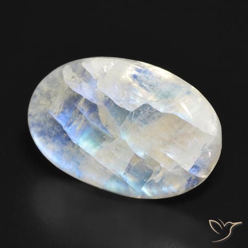 Pierre de lune arc-en-ciel Blanc bleuâtre naturelle ovale, 19.59 ct, Translucide