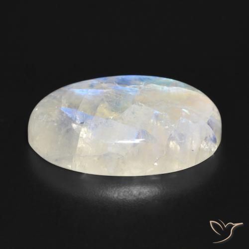 Pierre de lune arc-en-ciel Blanc bleuâtre naturelle ovale, 19.59 ct, Translucide