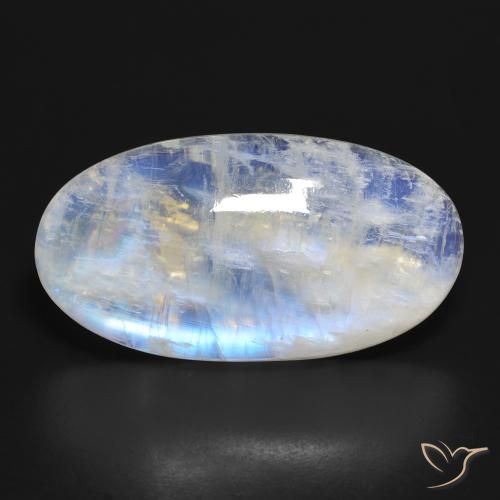 34.30ct Naturel Blanc bleuâtre Pierre de lune arc-en-ciel, ovale, Transparent
