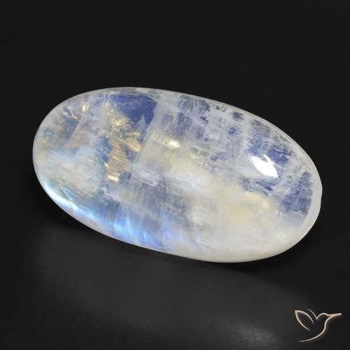 Pierre de lune arc-en-ciel Blanc bleuâtre naturelle ovale, 34.30 ct, Transparent