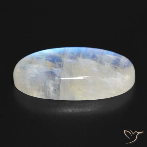 Pierre de lune arc-en-ciel Blanc bleuâtre naturelle ovale, 34.30 ct, Transparent