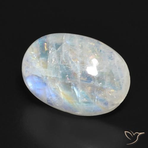 Pierre de lune arc-en-ciel Blanc bleuâtre naturelle Coupe ovale, 12.72 ct, Translucide