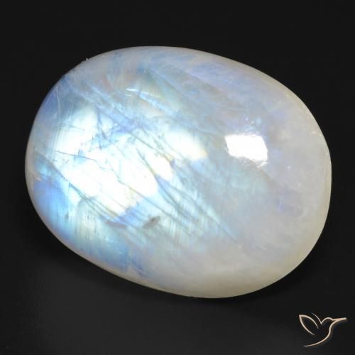 Pierre de lune arc-en-ciel Blanc bleuâtre naturelle ovale, 30.84 ct, Translucide