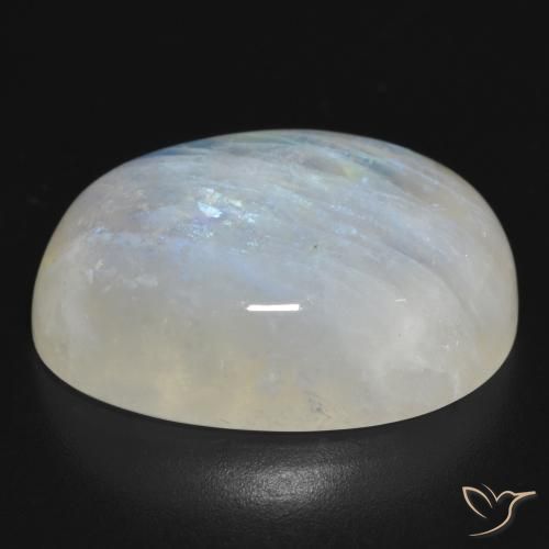 Pierre de lune arc-en-ciel Blanc bleuâtre naturelle ovale, 30.84 ct, Translucide
