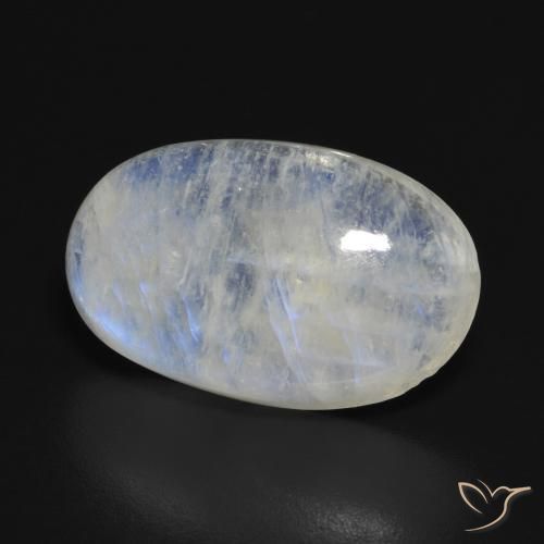 Pierre de lune arc-en-ciel Blanc bleuâtre naturelle ovale, 13.87 ct, Translucide