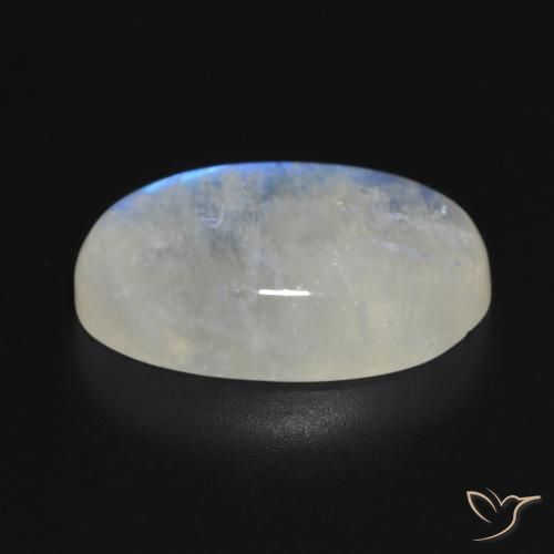 Pierre de lune arc-en-ciel Blanc bleuâtre naturelle ovale, 13.87 ct, Translucide