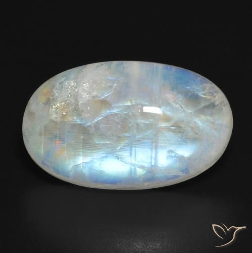 11.54ct Naturel Blanc bleuâtre Pierre de lune arc-en-ciel, ovale, Translucide