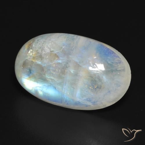 Pierre de lune arc-en-ciel Blanc bleuâtre naturelle ovale, 11.54 ct, Translucide