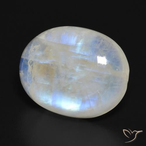 Pierre de lune arc-en-ciel Blanc bleuâtre naturelle ovale, 19.86 ct, Translucide