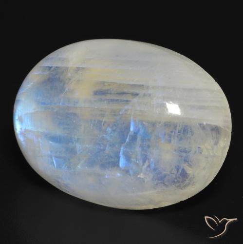 Pierre de lune arc-en-ciel Blanc bleuâtre naturelle ovale, 26.57 ct, Translucide