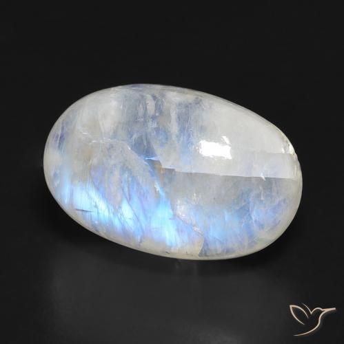 Pierre de lune arc-en-ciel Blanc bleuâtre naturelle ovale, 11.83 ct, Translucide
