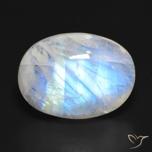 15.90ct Naturel Blanc bleuâtre Pierre de lune arc-en-ciel, ovale, Translucide