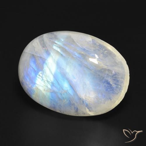 Pierre de lune arc-en-ciel Blanc bleuâtre naturelle ovale, 15.90 ct, Translucide