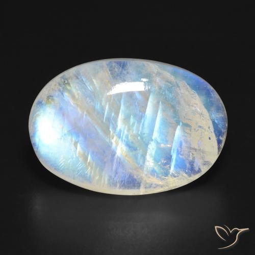 16.07ct Naturel Blanc bleuâtre Pierre de lune arc-en-ciel, ovale, Translucide
