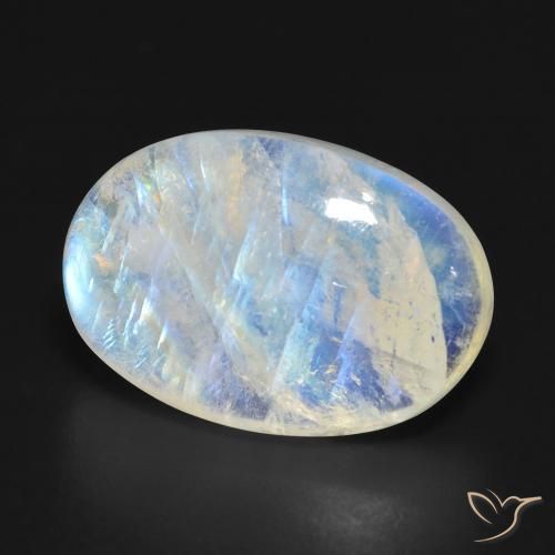 Pierre de lune arc-en-ciel Blanc bleuâtre naturelle ovale, 16.07 ct, Translucide