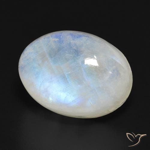 Pierre de lune arc-en-ciel Blanc bleuâtre naturelle ovale, 14.50 ct, Translucide