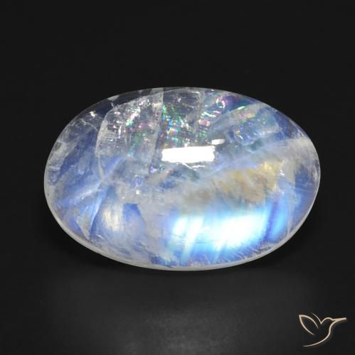 Pierre de lune arc-en-ciel blanc naturelle coupe ovale, 9,48 ct, transparent