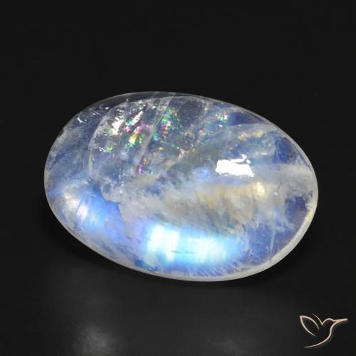 Pierre de lune arc-en-ciel blanc naturelle coupe ovale, 9,48 ct, transparent