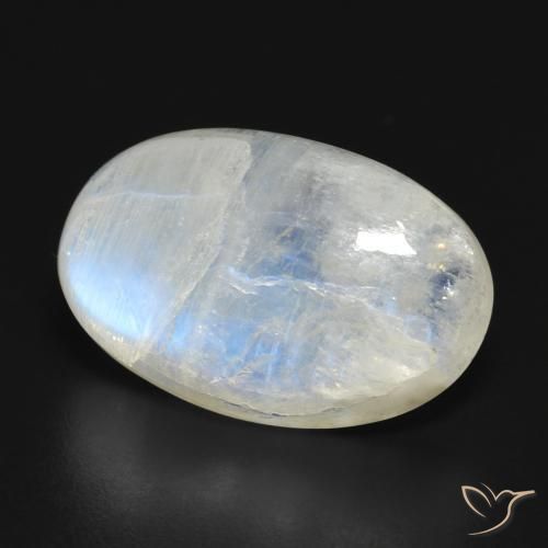 Pierre de lune arc-en-ciel Blanc bleuâtre naturelle ovale, 16.32 ct, Translucide