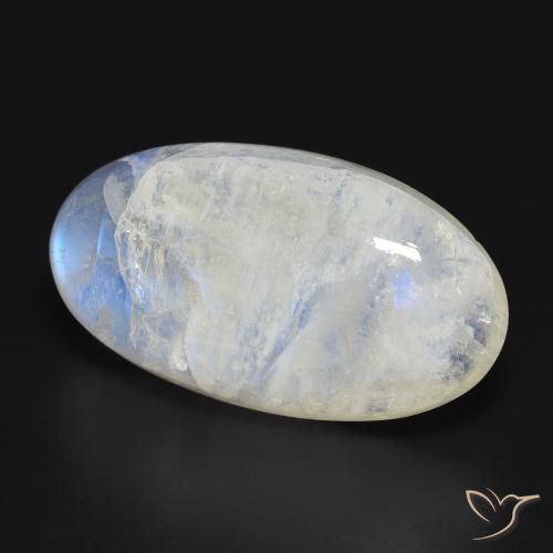 Pierre de lune arc-en-ciel Blanc bleuâtre naturelle ovale, 39.99 ct, Translucide