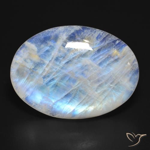 45.90ct Naturel Blanc bleuâtre Pierre de lune arc-en-ciel, ovale, Translucide