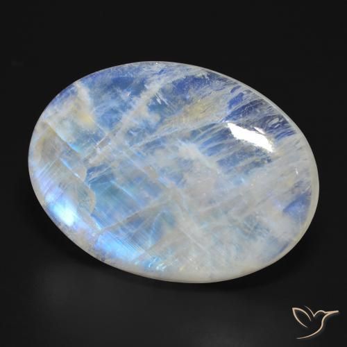 Pierre de lune arc-en-ciel Blanc bleuâtre naturelle ovale, 45.90 ct, Translucide