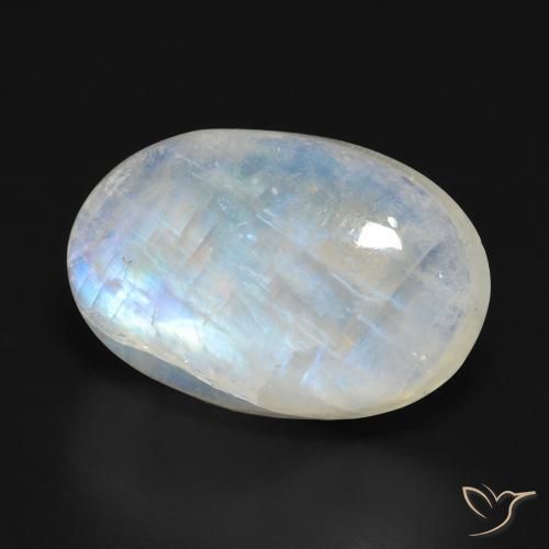 Pierre de lune arc-en-ciel Blanc bleuâtre naturelle ovale, 13.53 ct, Translucide