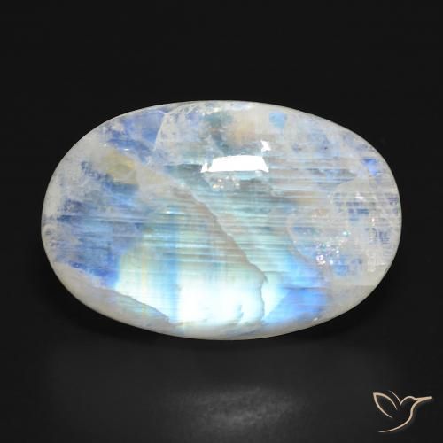 21.64ct Naturel Blanc bleuâtre Pierre de lune arc-en-ciel, ovale, Translucide